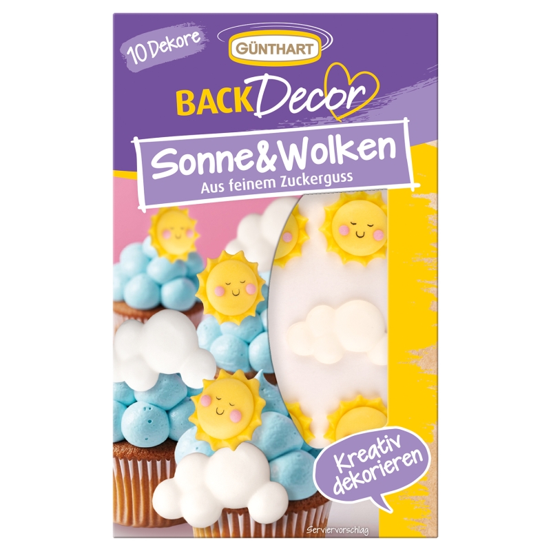 BackDecor 10 Stück Sonne und Wolken aus Zucker 