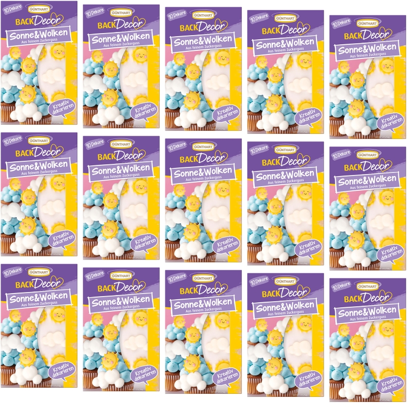 BackDecor 15 x 10 Stück Sonne und Wolken aus Zucker VKE Großpackung 