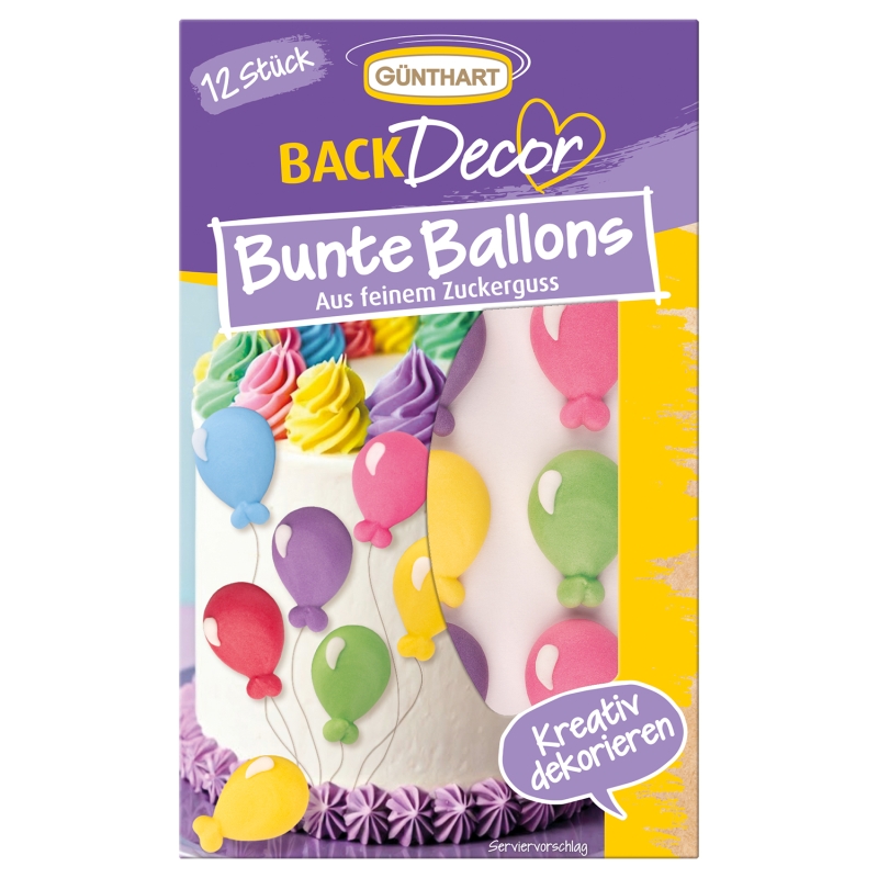 BackDecor 12 Stück Bunte Ballons aus Zucker 
