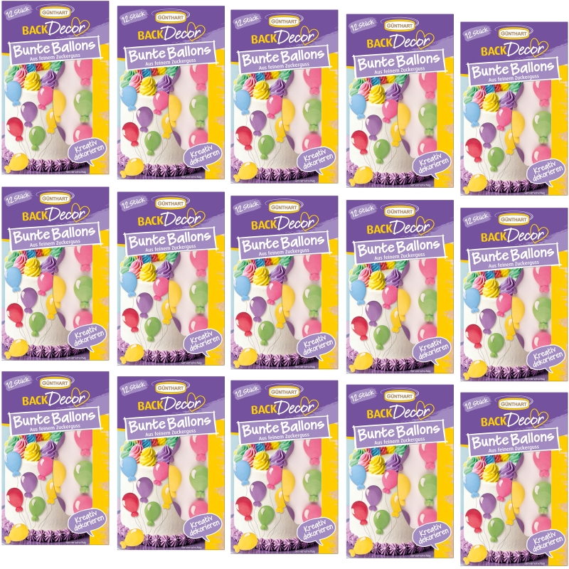 BackDecor 15 x 12 Stück Bunte Ballons aus Zucker VKE Großpackung 