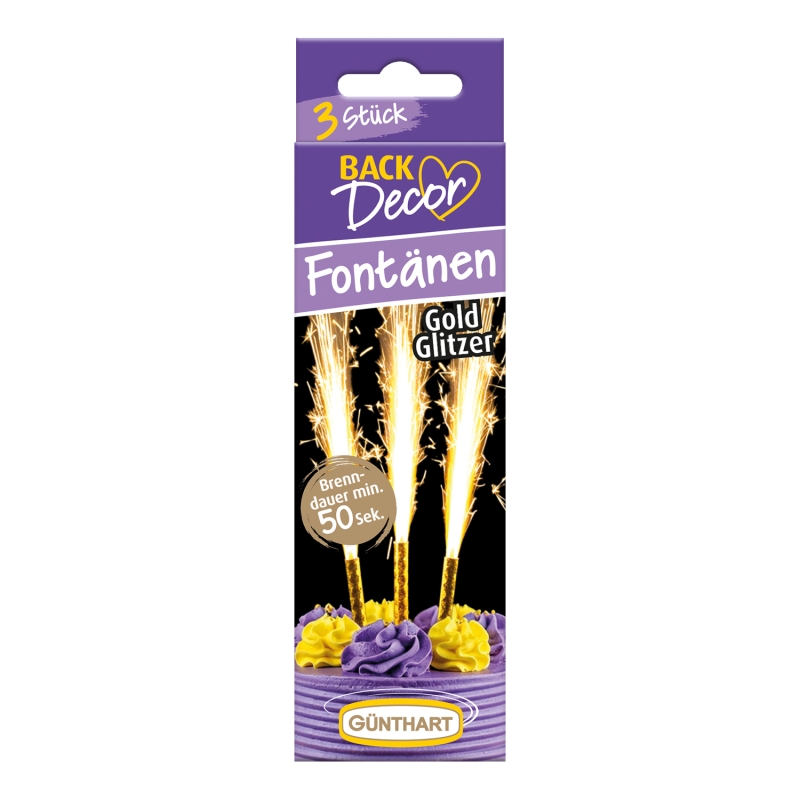 BackDecor 3 Stück Goldfontänen für Torten Partys mit goldenen Funken ca 50 Sekunden Brenndauer 