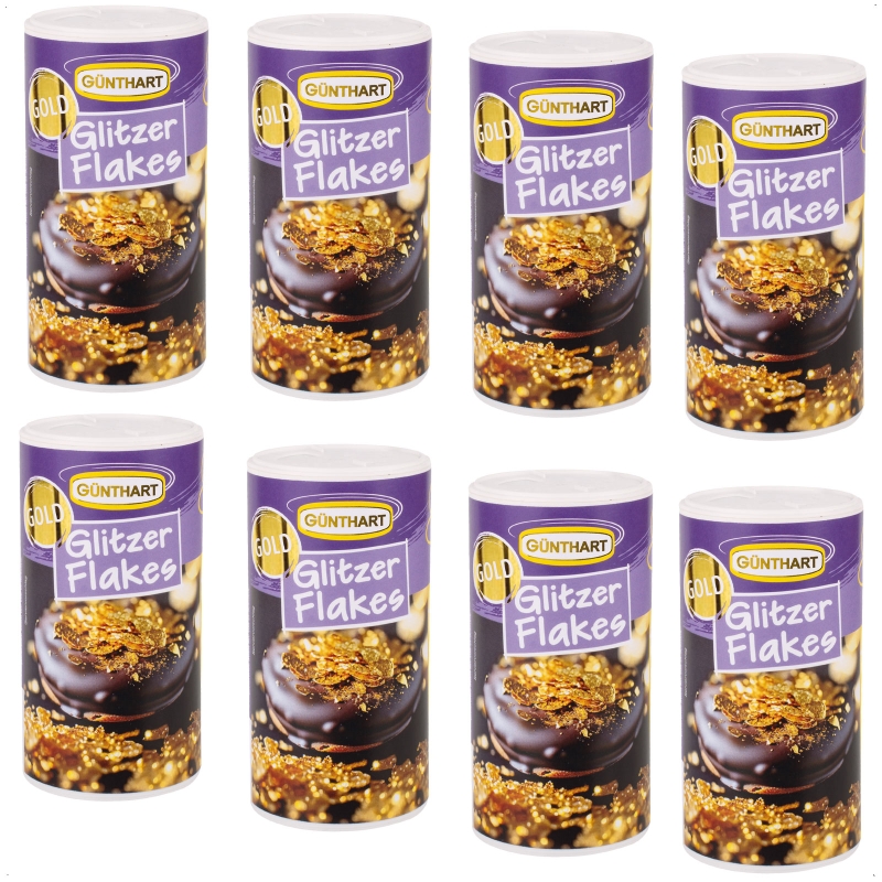 Günthart BackDecor 8 Stück Glitzer Flakes Gold für funkelnde Tortendekorationen essbare Dekorflocken für besondere Anlässe 