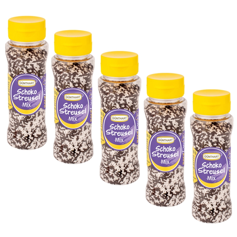 BackDecor 5 Stück Streudekor Schoko Streusel Mix mit je 125 g Schokoladen Dekor 