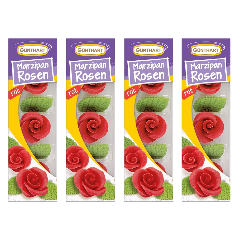 BackDecor 3 rote Rosen aus Marzipan, 4er Set (4x33g) 