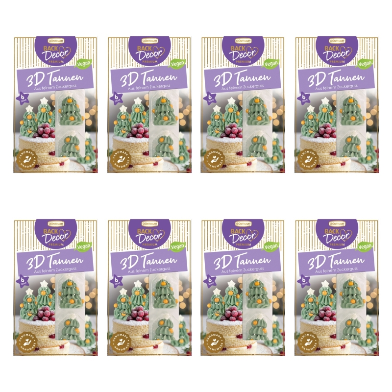 BackDecor 8 Packungen mit je 6 Stück Zucker Tannenbäume Vegan 