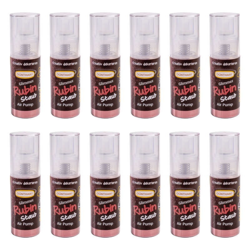 Günthart BackDecor 12 Stück Pumpspray Glimmer Rubin Rubinrot Puder zum Dekorieren von Torten Cupcakes und Desserts 