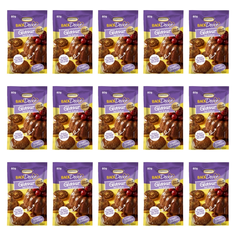 Günthart BackDecor 15 Stück Glasur Kakao mit Glitzer brauner Kakao zum Dekorieren von Kuchen Cupcakes Muffins und Desserts 