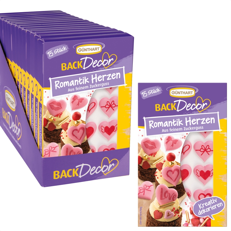 BackDecor 15 romantik Herzen aus Zucker, VKE mit 15 Stück 