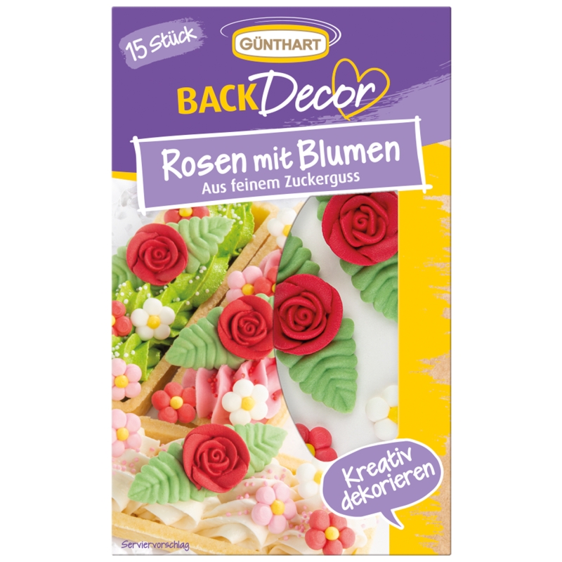 BackDecor 15 Rosen mit Blumen aus Zucker 