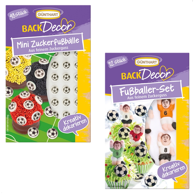 BackDecor Fußball Set 48 Mini Fußbälle und Zucker Fußballer 