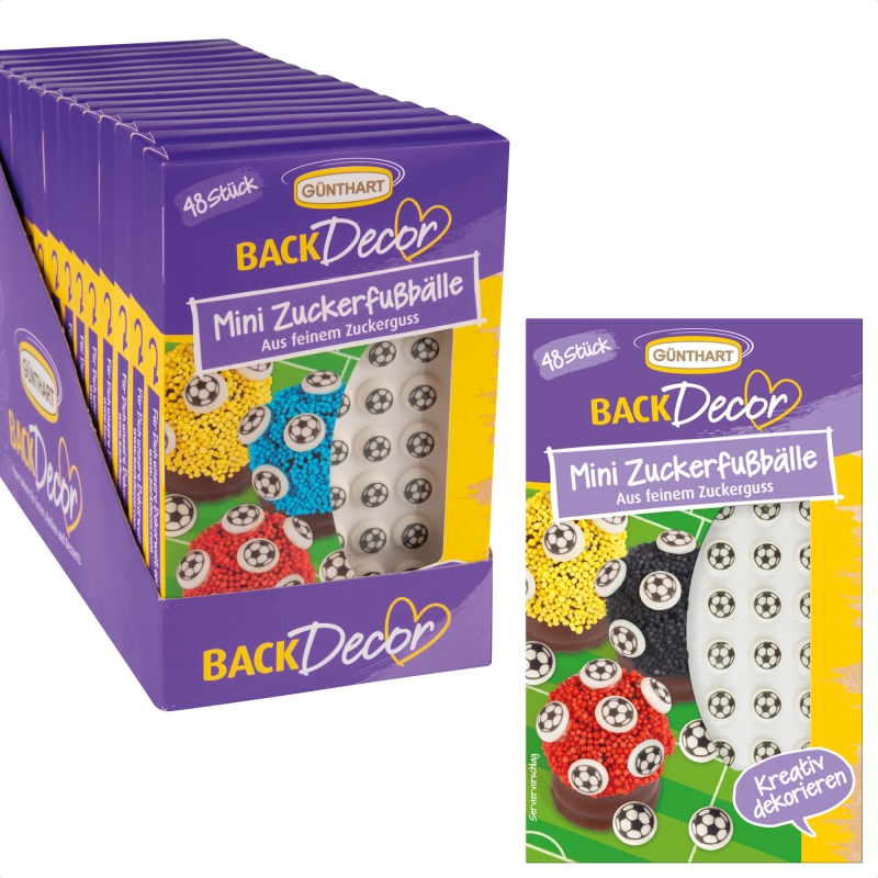 BackDecor 48 mini Fußbälle aus Zucker, VKE mit 15 Stück 