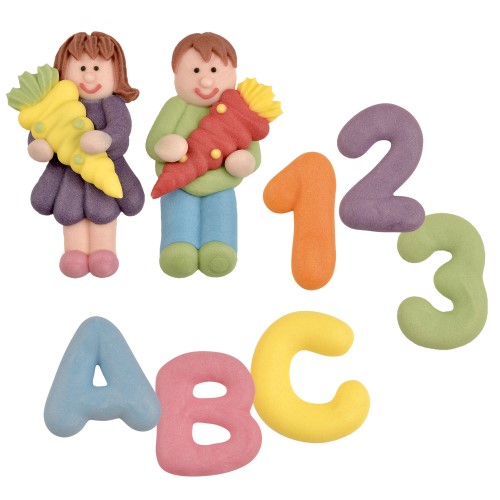 Günthart 8 Stück Zuckerfiguren Schulanfang Junge und Mädchen mit Schultüte, ABC & 123 ideal für Einschulung 