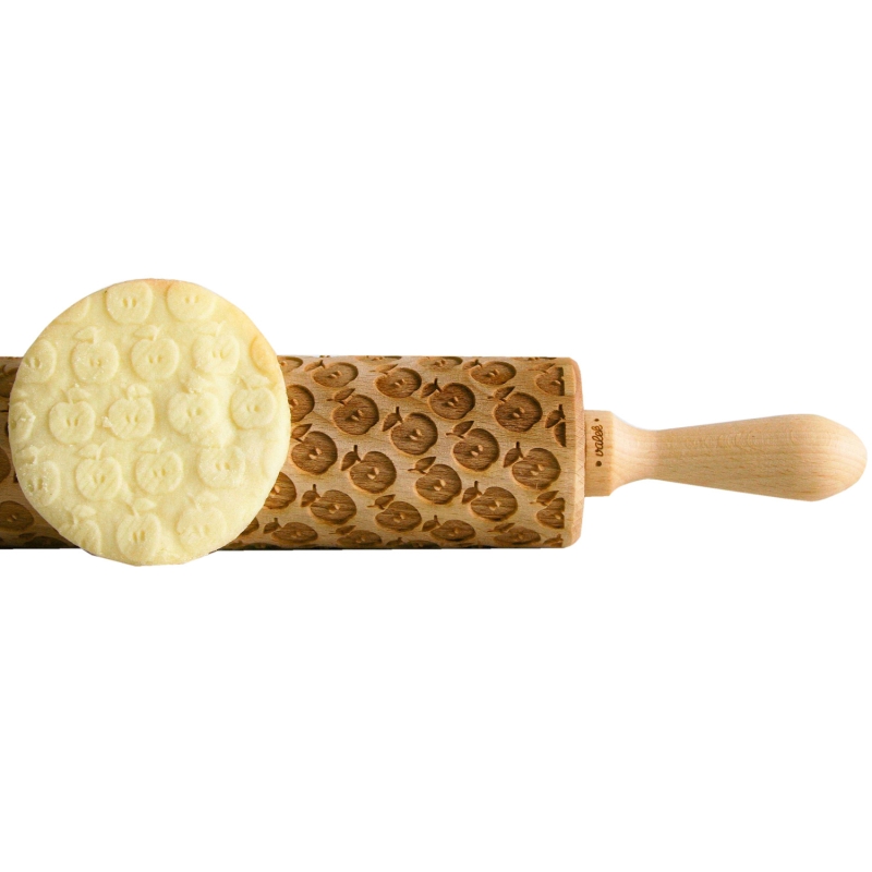 Holz Teigroller mit Apfel Motiv 