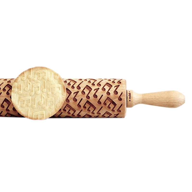 Holz Teigroller mit Prägemuster Musiknoten 