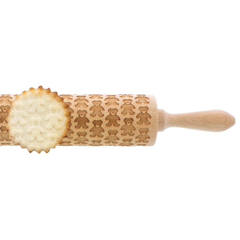 Holz Teigroller mit Bär Prägung 