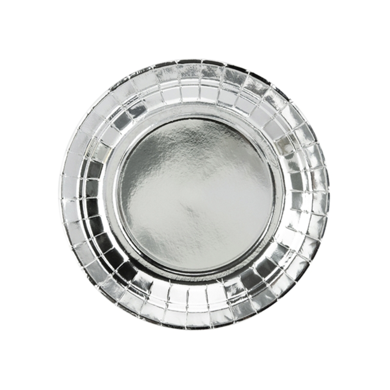 6 runde Pappteller in silber, glänzend, 18cm 