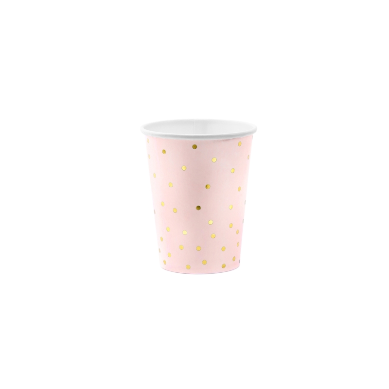 6 rosa Trinkbecher mit Goldpunkten 