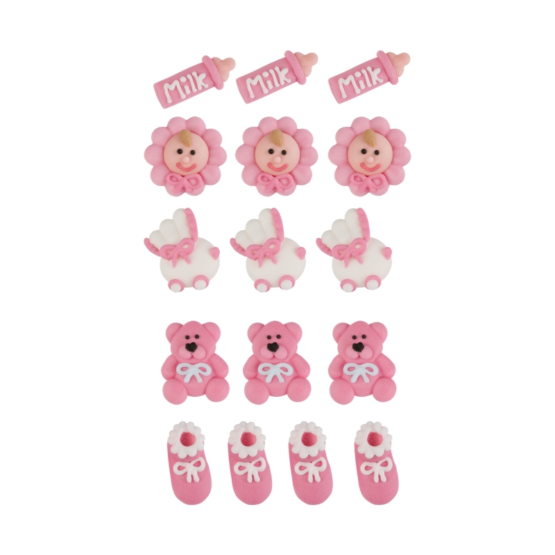 Tortendekor Taufe Tortenfigur 16 Zuckerfiguren ROSA 