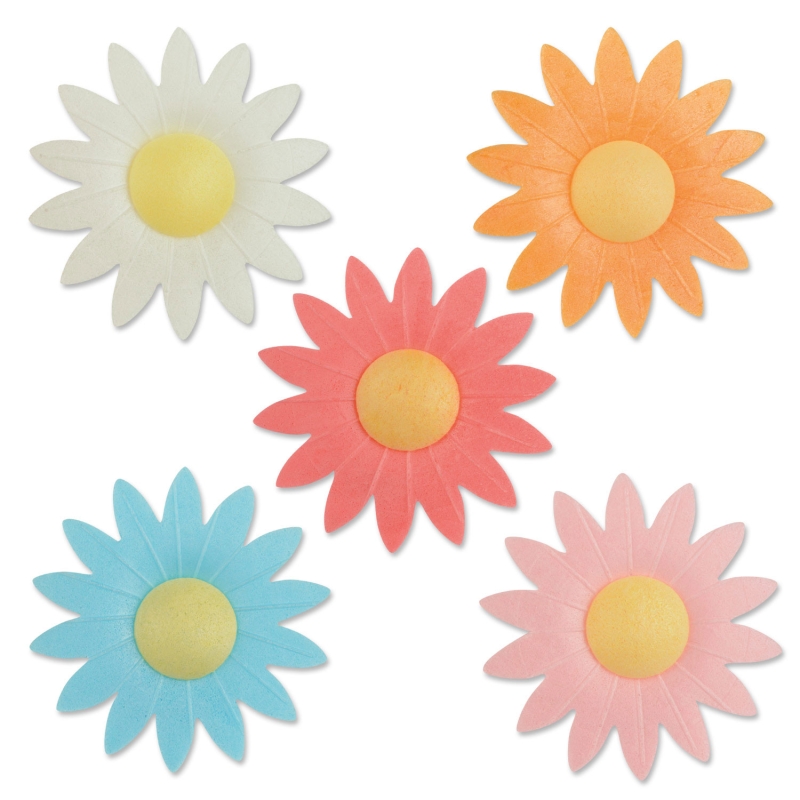 100 Stück Oblaten Margeriten bunt in 5 Farben rosa, weiß, gelb, rot, orange, blau 