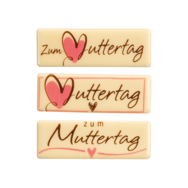 Günthart BackDecor 72 Stück Schriftstreifen Zum Muttertag weiße Schokolade sortiert Farben Material Schokolade Tortendekoration 