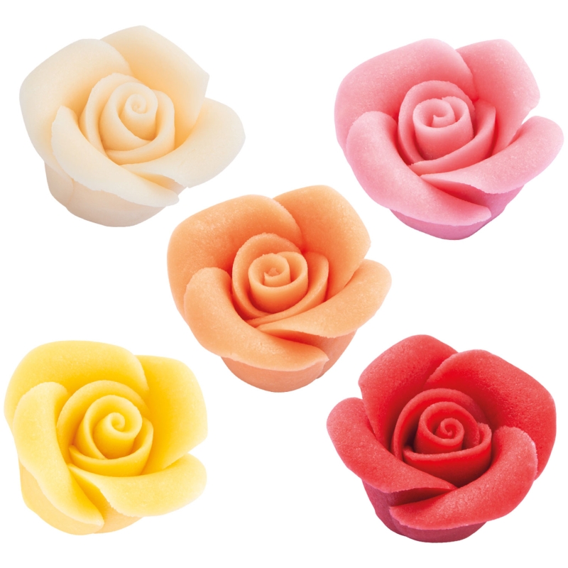 36 Stück Marzipan Rosen groß, Größe 37 x 24 mm, rot, rosa, gelb, weiss, orange 