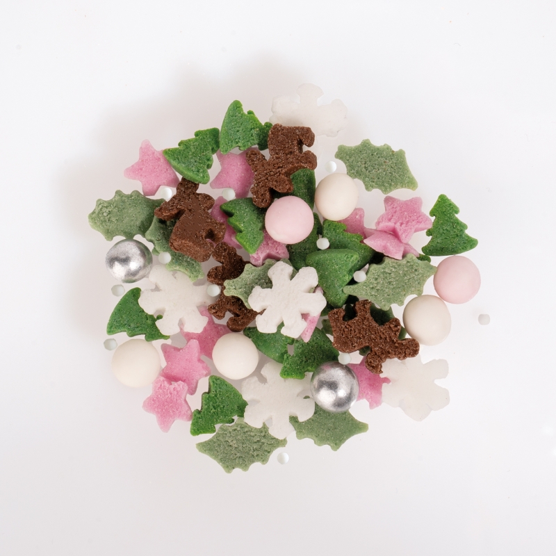 Günthart 1 Stück Streudekor Candy Rudolph Rot Weiß Braun Grün Zucker Dekor für Torten Muffins Cupcakes und Kuchen 600 g 