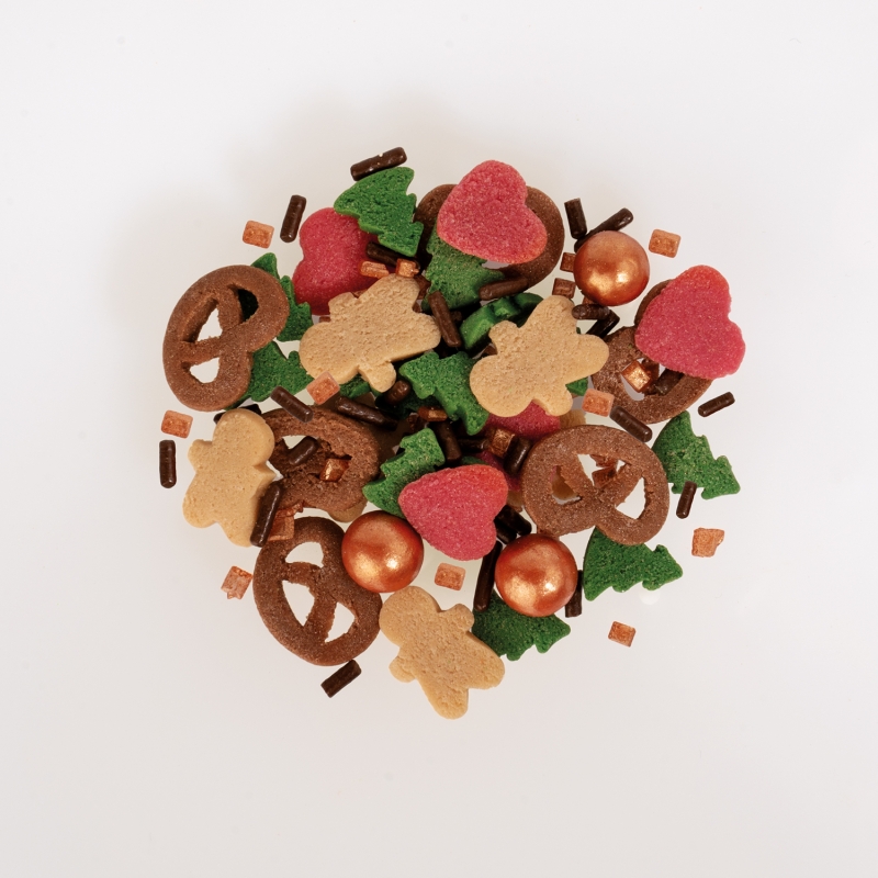 Günthart 1 Stück Streudekor X Mas Bakery Rot Grün Weiß Zucker Dekor für Torten Muffins Cupcakes und Weihnachtsgebäck 600 g 