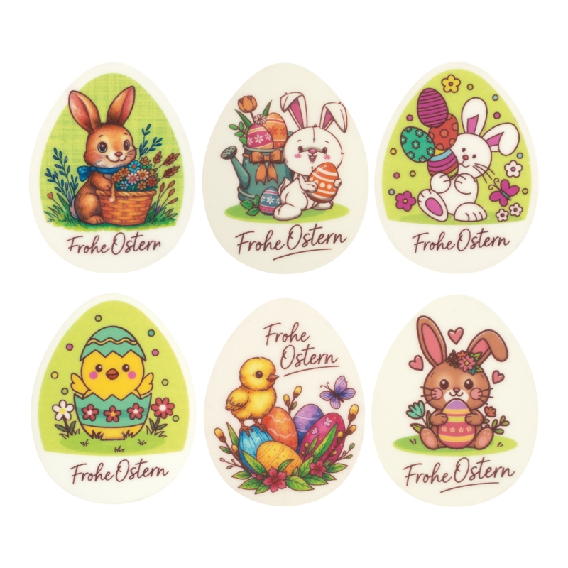 12 Stück Dekorschilder mit Aufdruck "Frohe Ostern" in verschiedenen Motiven, 1er Set (120 gr) 