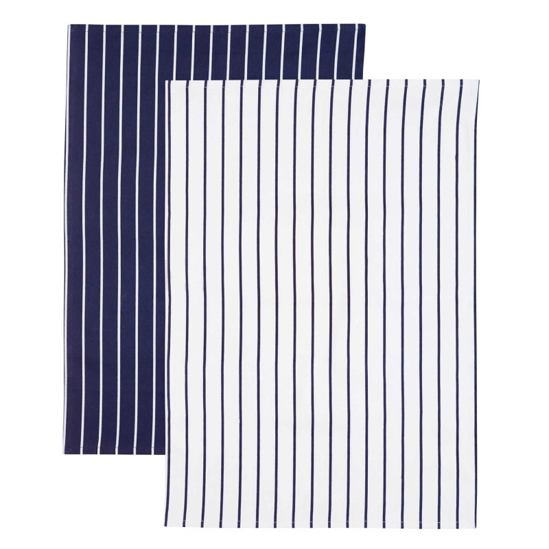 2 Kitchencraft Küchentücher, blau, gestreift 