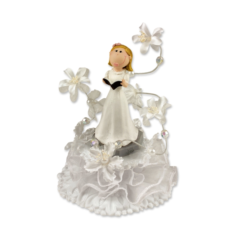 Kommunion Mädchen Tortenfigur, stehend mit Aufsatz 