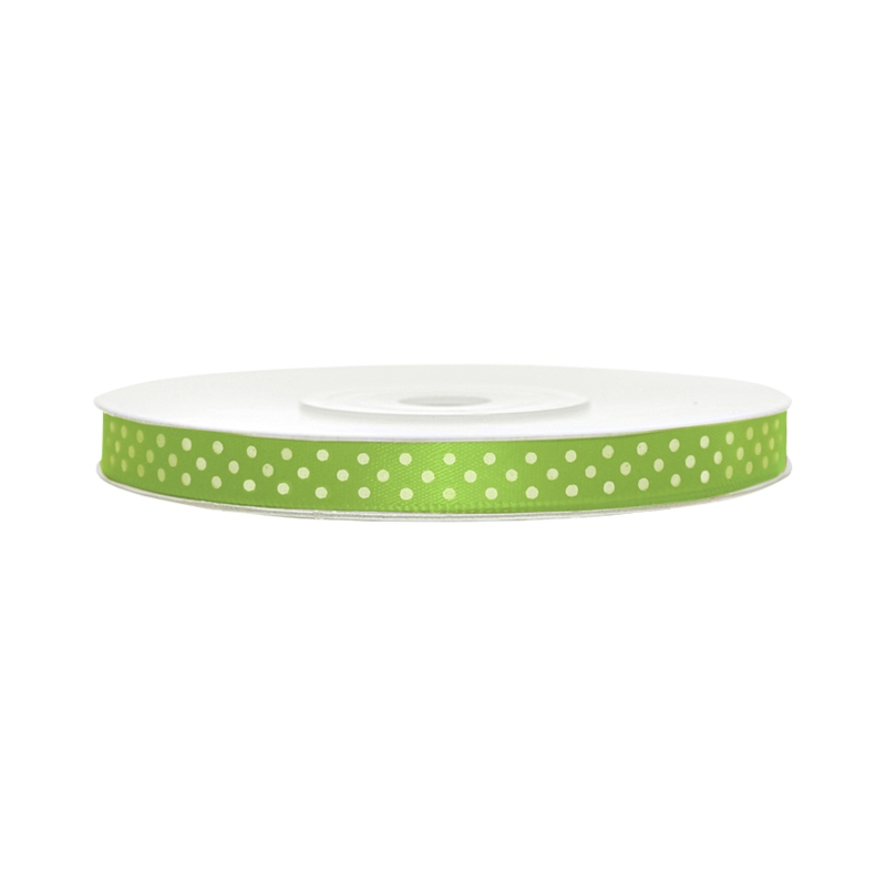 Satinband, gepunktet, grün B:6 mm, L: 25 m 