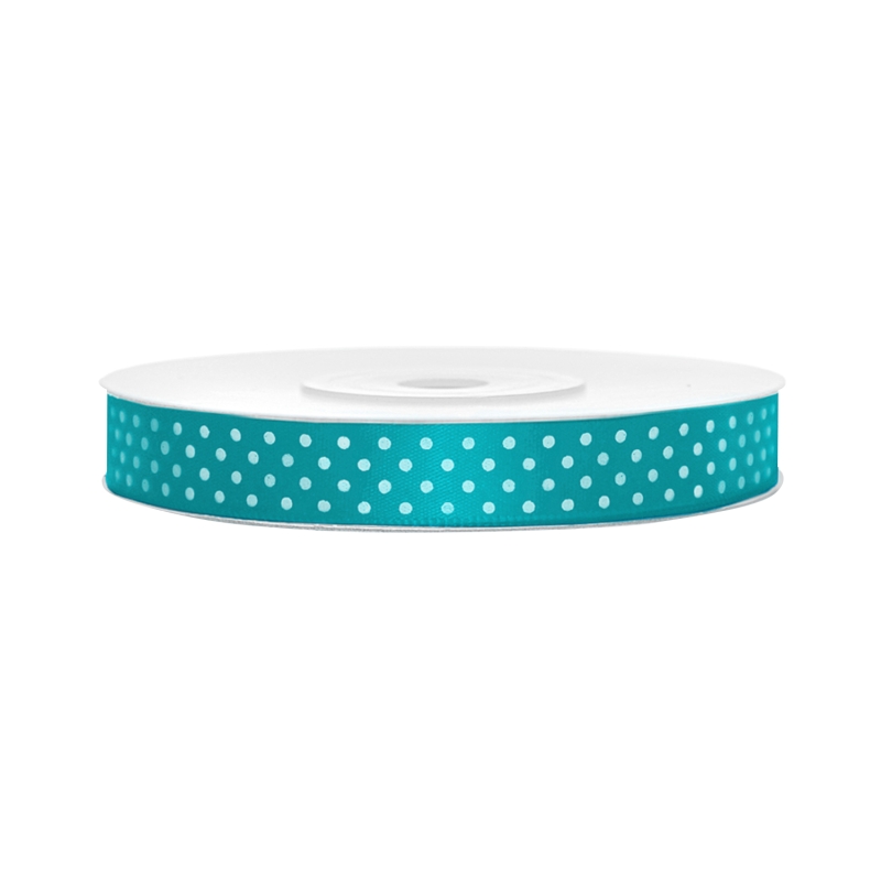 Satinband, gepunktet, türkis B:12 mm, L: 25 m 