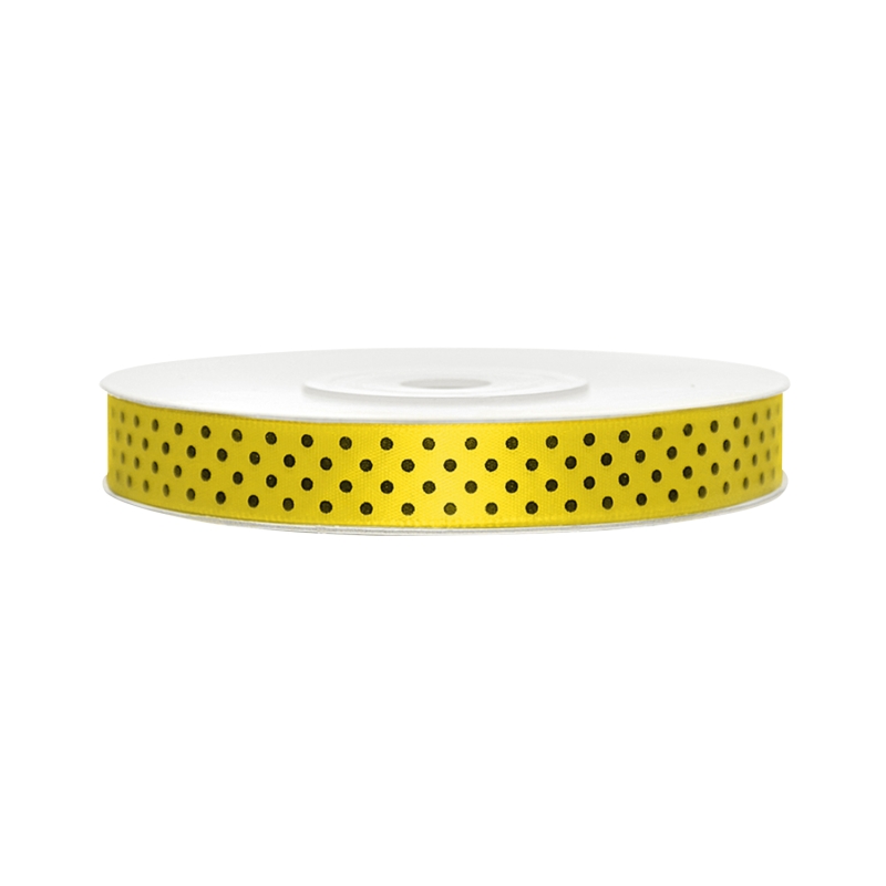 Satinband, gepunktet, gelb B:12 mm, L: 25 m 
