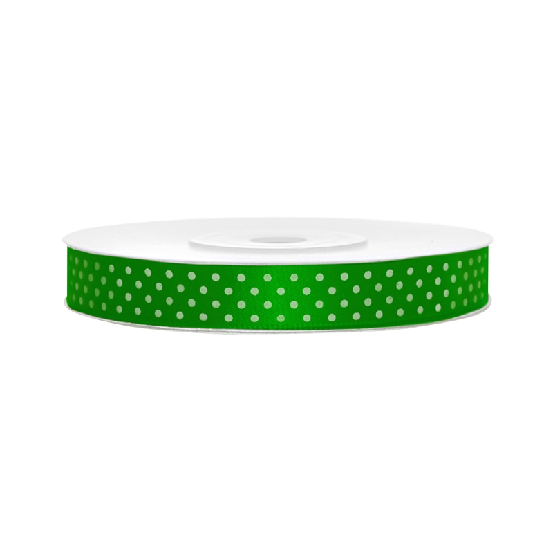 Satinband, gepunktet, grün B:12 mm, L: 25 m 