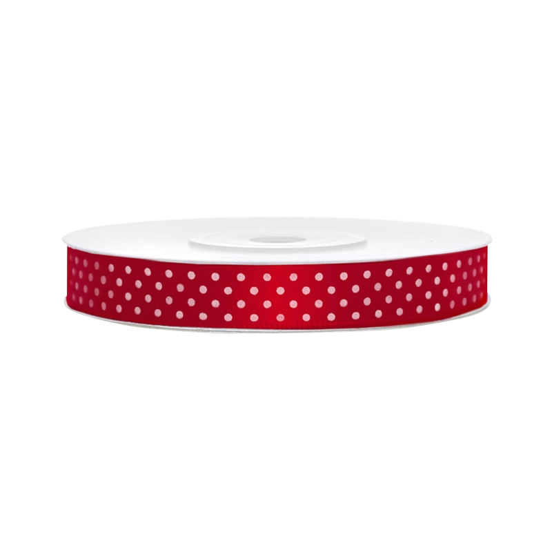 Satinband, gepunktet, rot B:12 mm, L: 25 m 