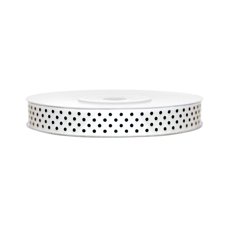Satinband, gepunktet, weiß B:12 mm, L: 25 m 