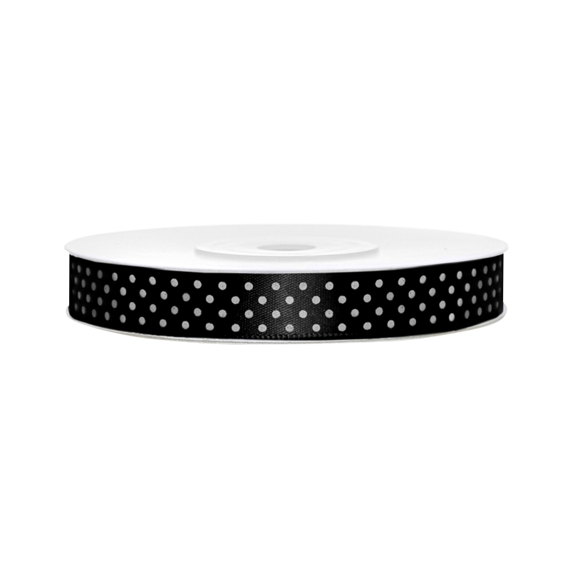 Satinband, gepunktet, schwarz B:12 mm, L: 25 m 