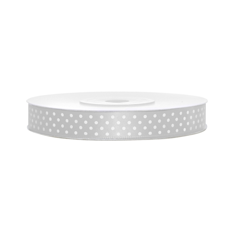 Satinband, gepunktet, silber B:12 mm, L: 25 m 