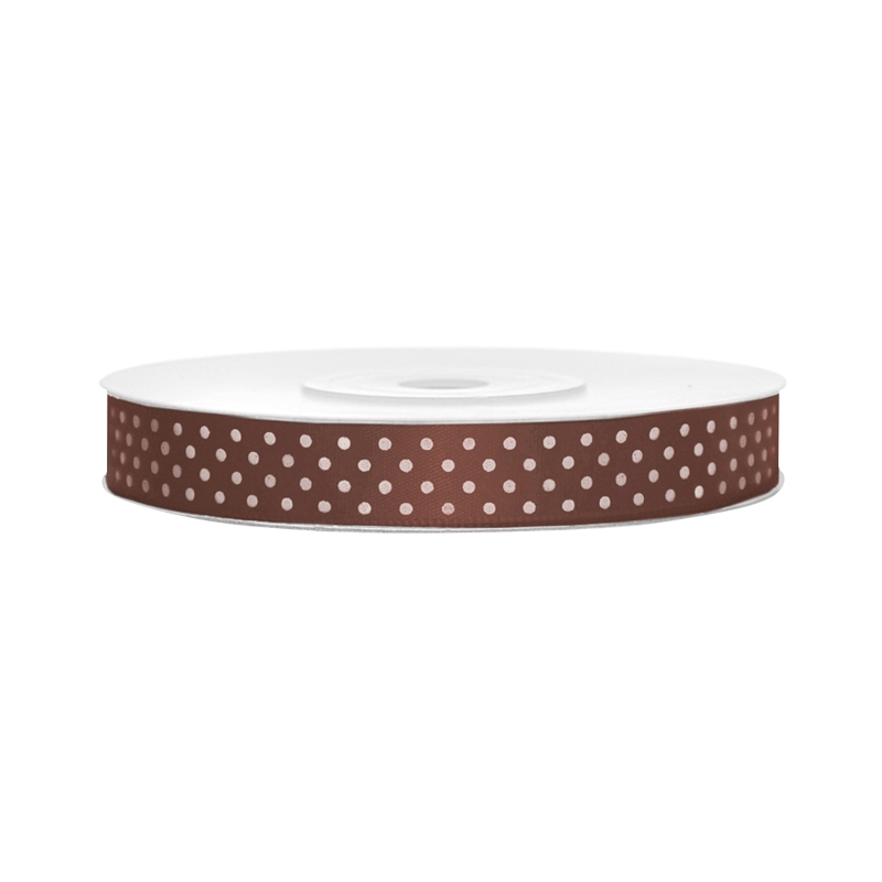 Satinband, gepunktet, braun B:12 mm, L: 25 m 