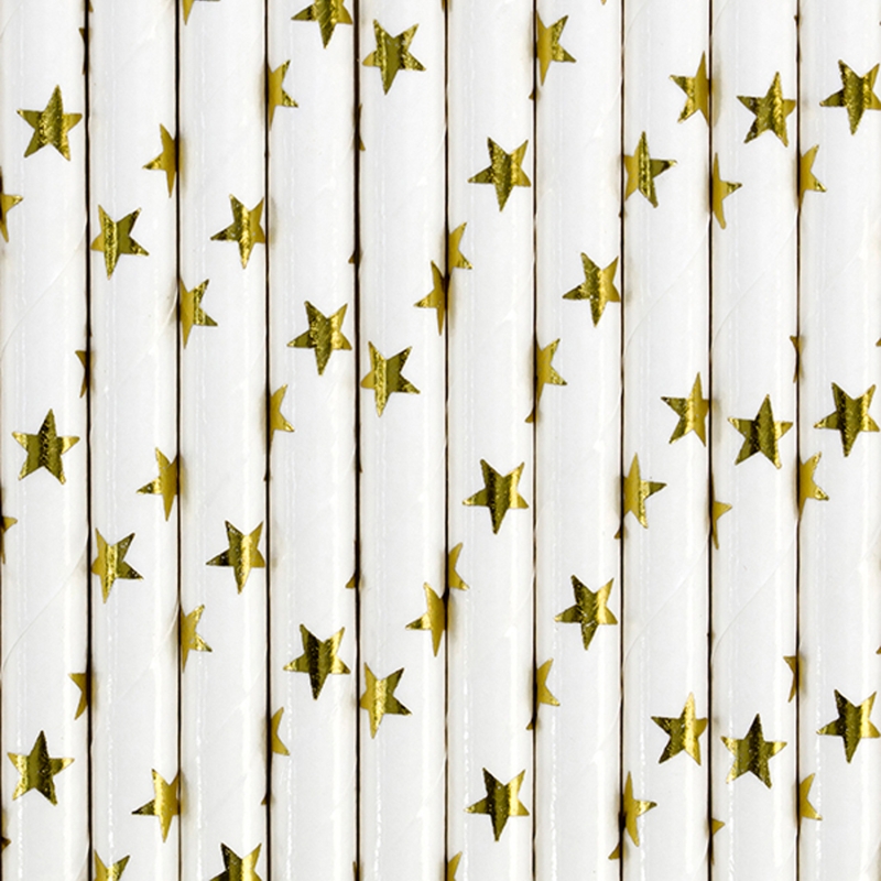 10 Papier Strohhalme, goldene Sterne 