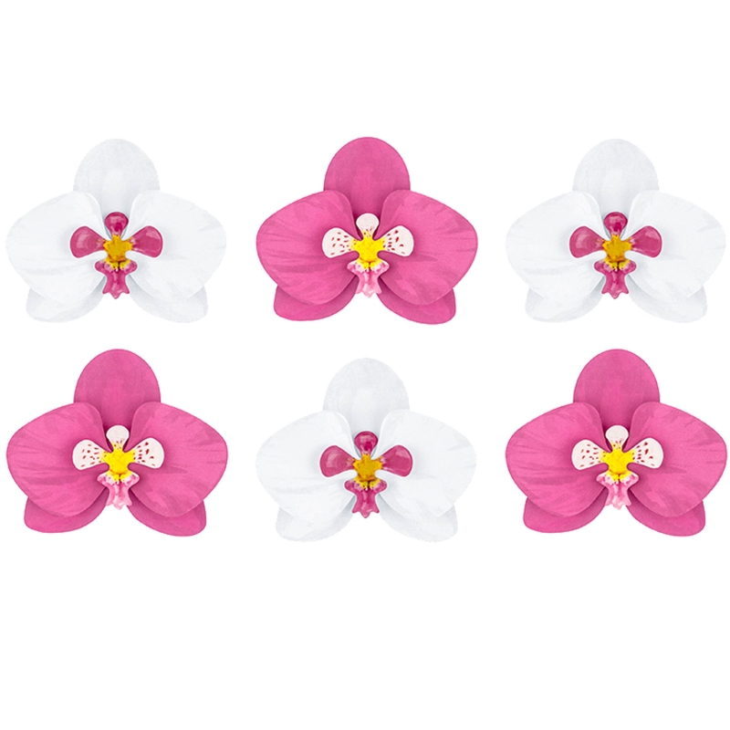 6 DIY Orchideen aus Papier, pink - weiß 