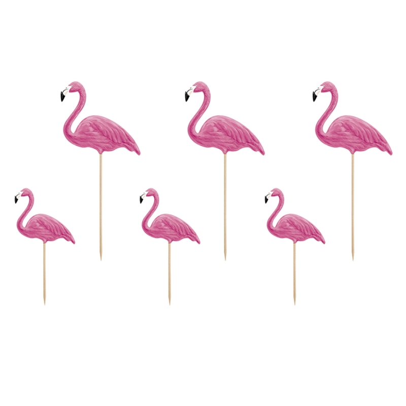 6 Flamingo Einstecker als Topper für Cupcake oder Torten Dekoration 