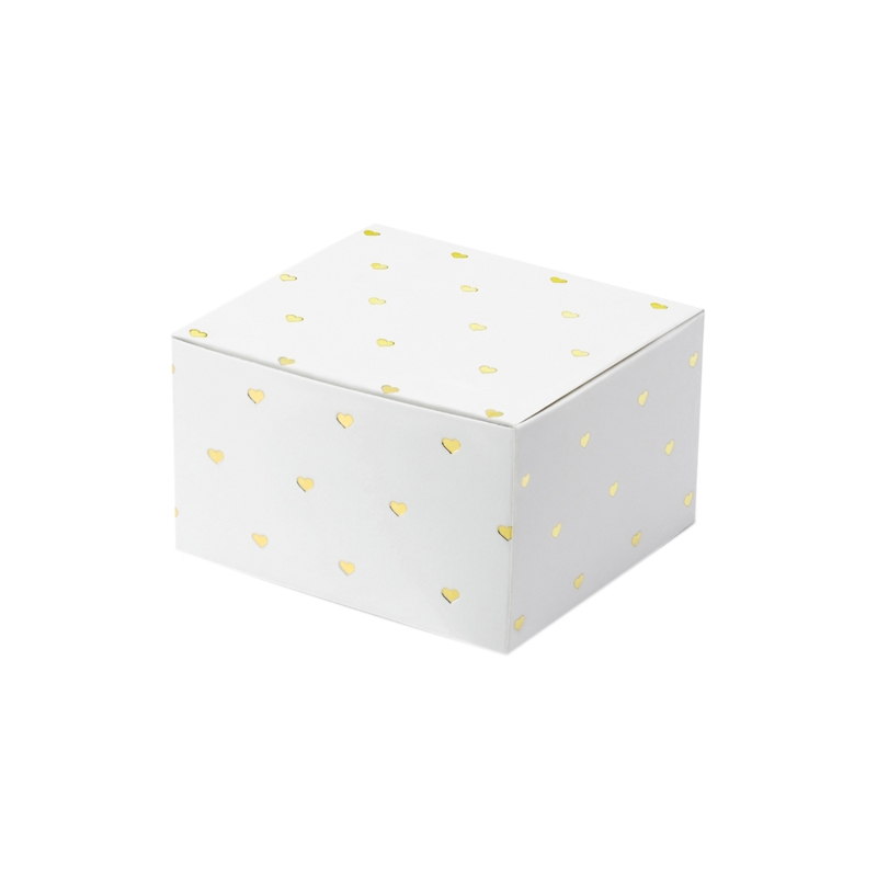 10 weiße Geschenkboxen mit goldenen Herzen bedruckt, aus Papier 