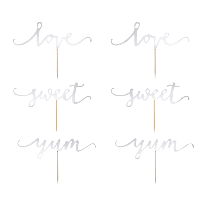 Cupcake Topper Set Love / Yum / Sweet , silber 