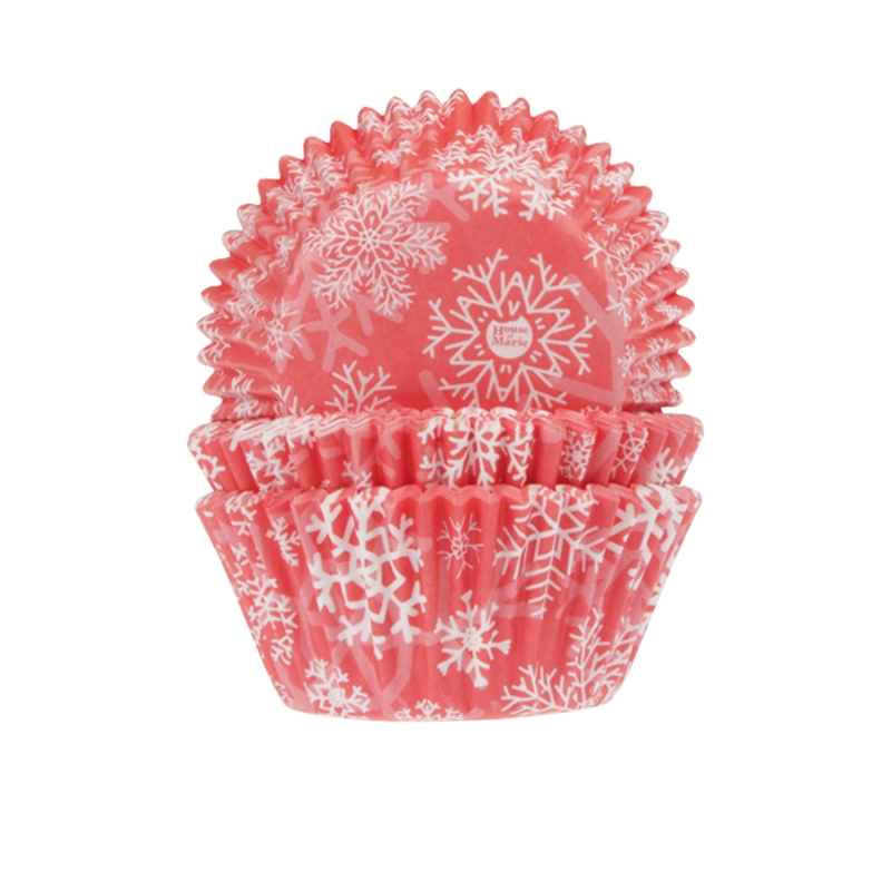 50 Muffinförmchen Schneeflocken rot 