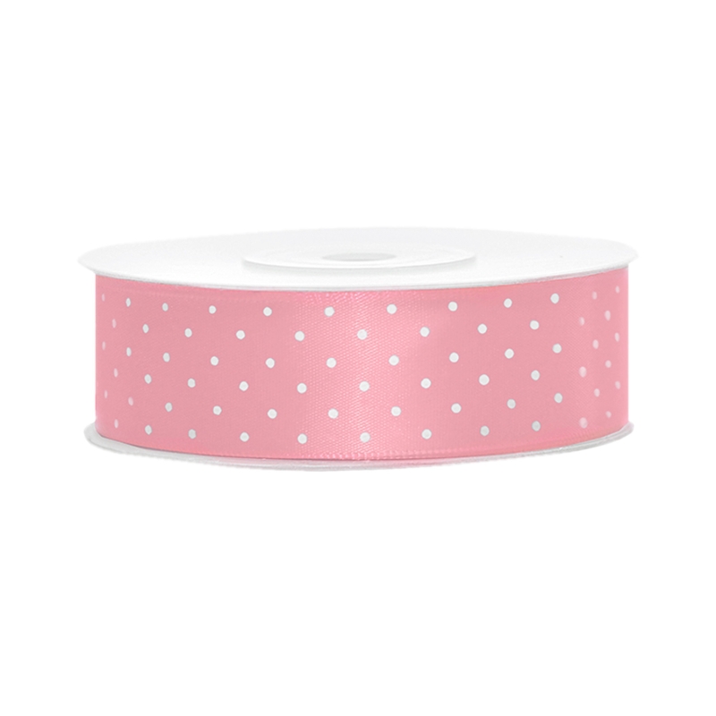 Satinband, gepunktet, rosa B:25 mm, L: 25 m 