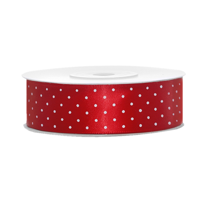 Satinband, gepunktet, rot B:25 mm, L: 25 m 