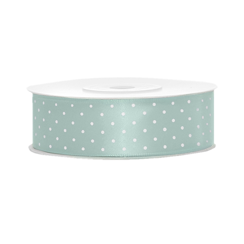 Satinband, gepunktet, mintgrün B:25 mm, L: 25 m 