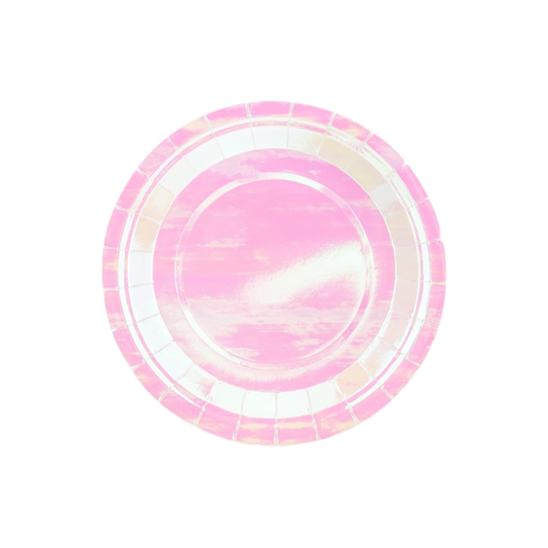 6 runde Pappteller irisierend, rosa, 18cm 