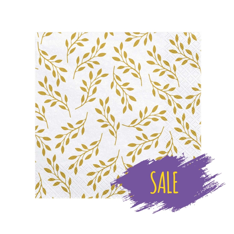 20 Servietten weiß, mit goldenen Zweigen 